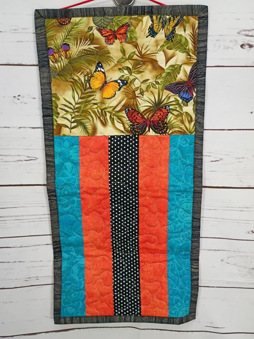 Handmade Butterfly-Themed Quilted Wall Hanging Vibrant Multicolor 24" Length Dec